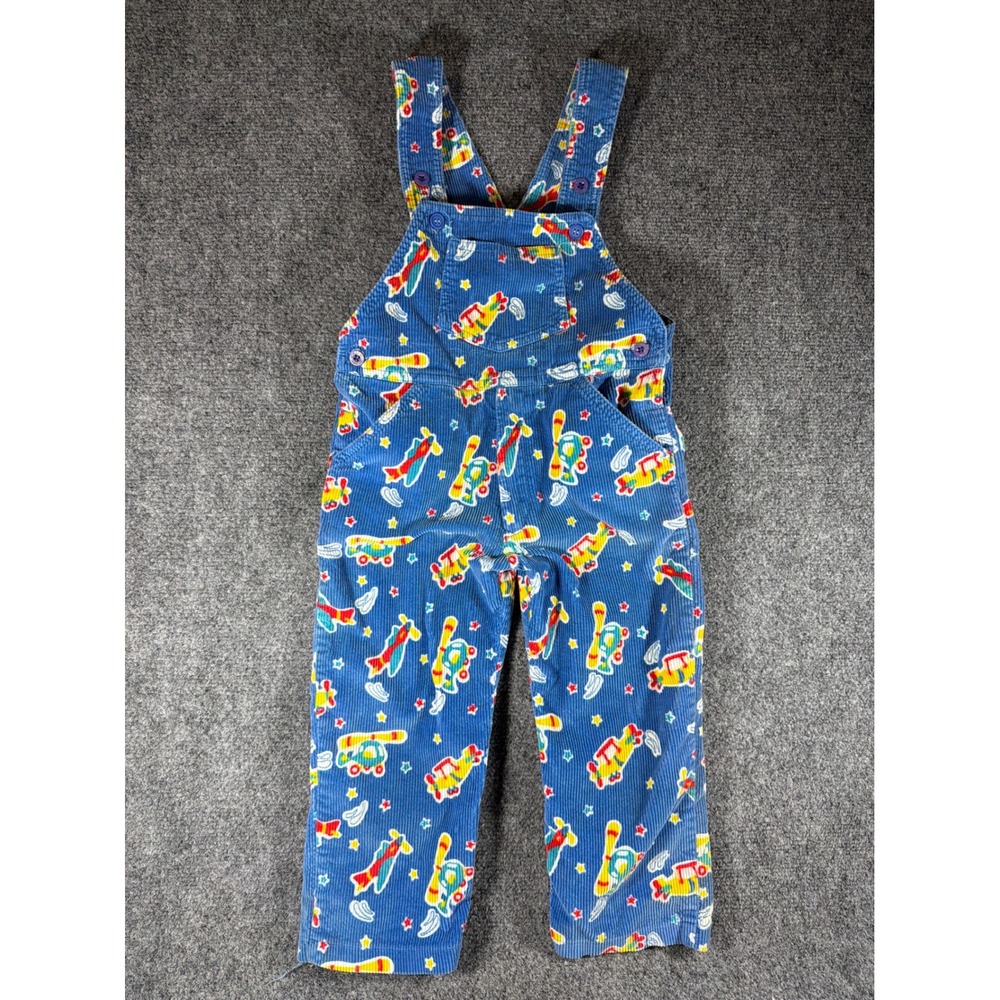 Vintage Joyeux Gamins Happy Kids Blue Corduroy Airplane Overalls 4T AB-126